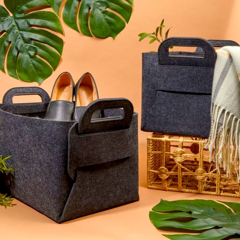 4-Pack Felt Storage Baskets with Handles Dark Gray